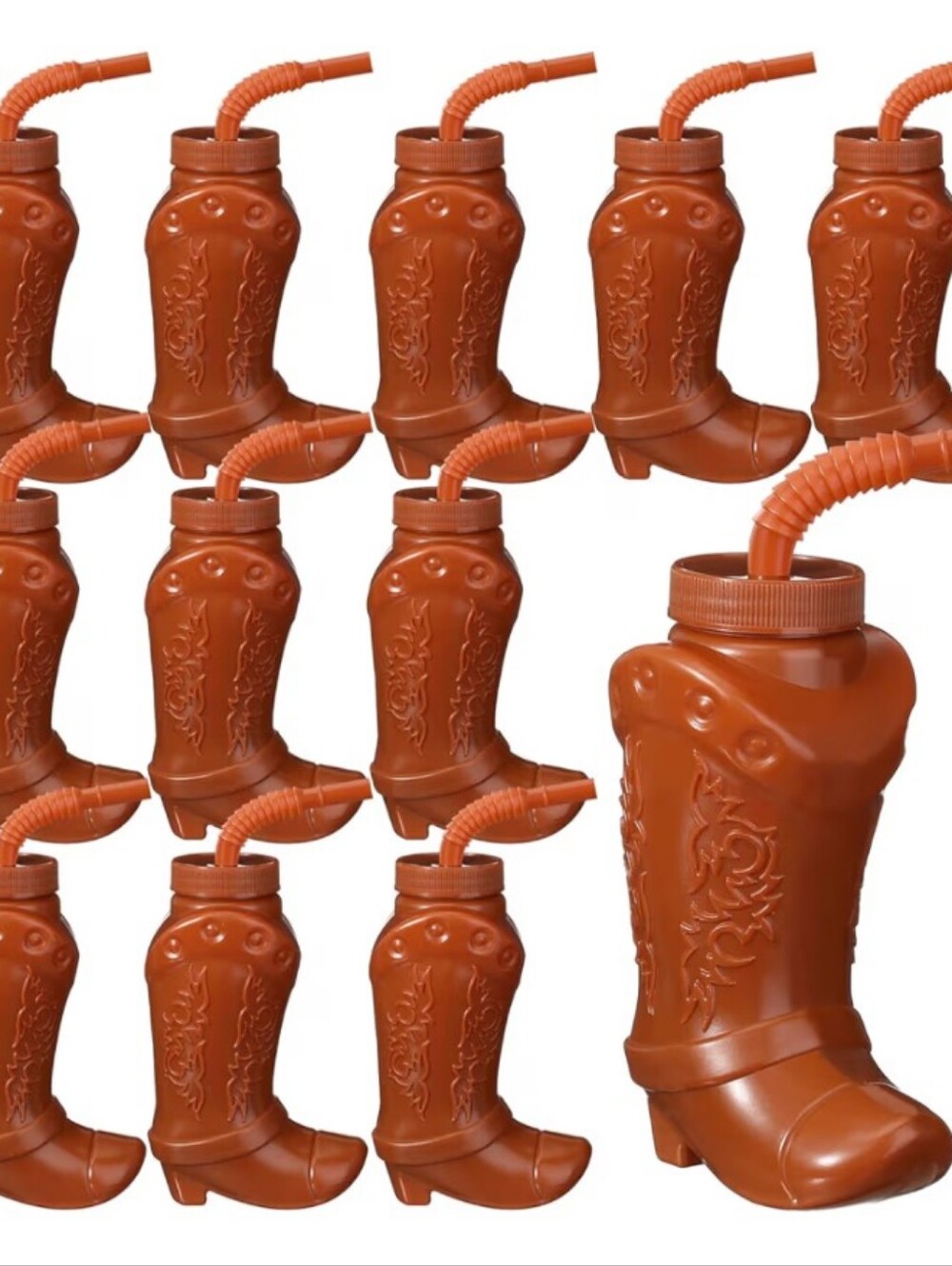 12 Cowboy Boot Cups with Lids and Straws 10 oz Party Cups